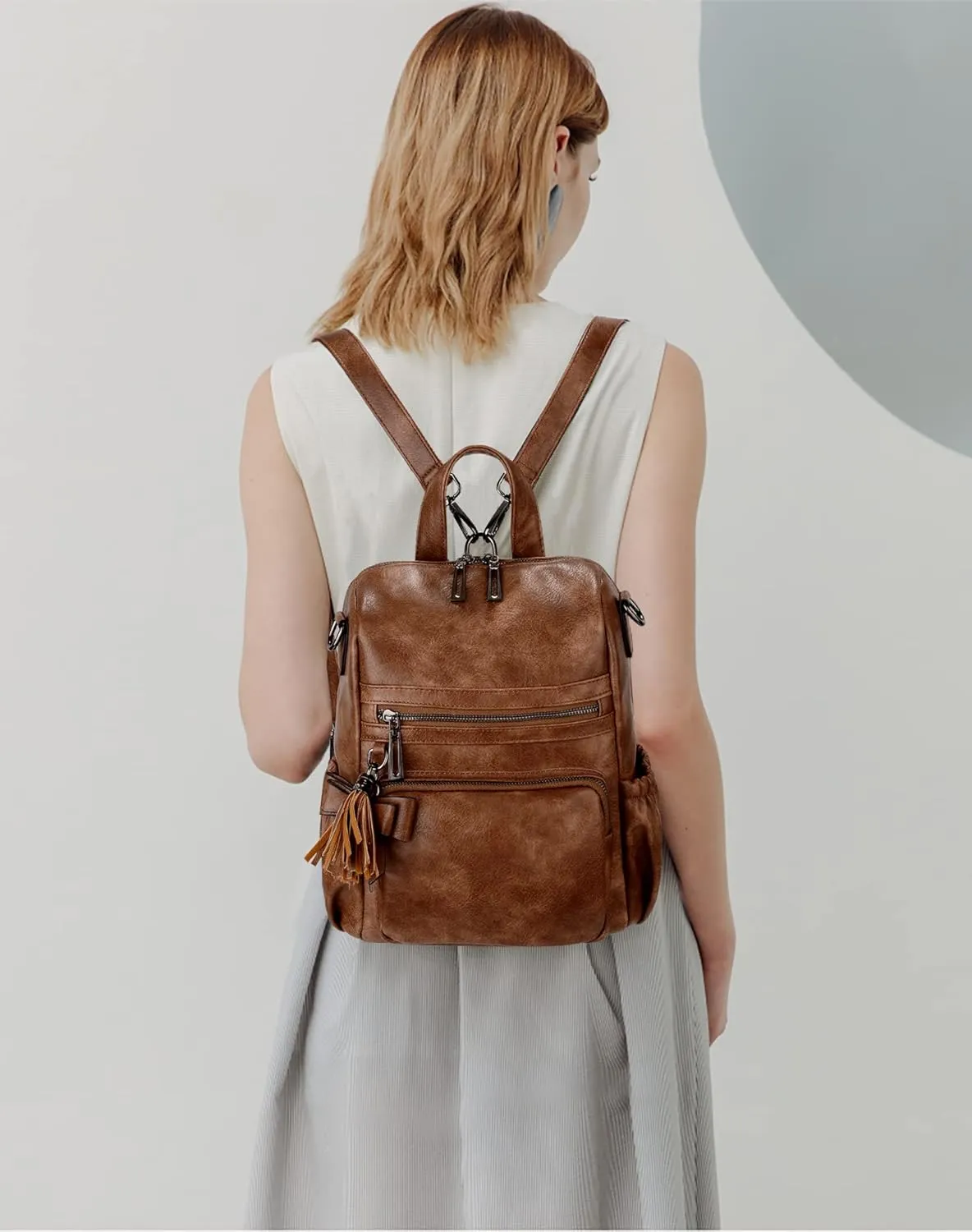 UTO Women Backpack Purse Leather Vegan Ladies Fashion Designer Rucksack Convertible Travel Shoulder Bag with Tassel