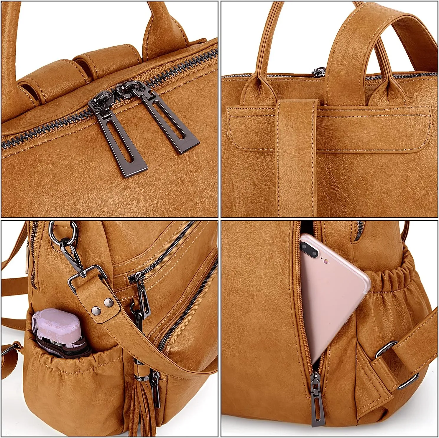 UTO Women Backpack Purse Leather Vegan Ladies Fashion Designer Rucksack Convertible Travel Shoulder Bag with Tassel