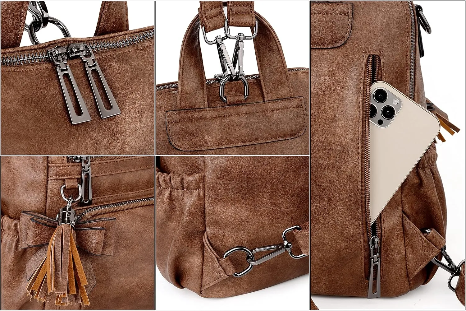 UTO Women Backpack Purse Leather Vegan Ladies Fashion Designer Rucksack Convertible Travel Shoulder Bag with Tassel