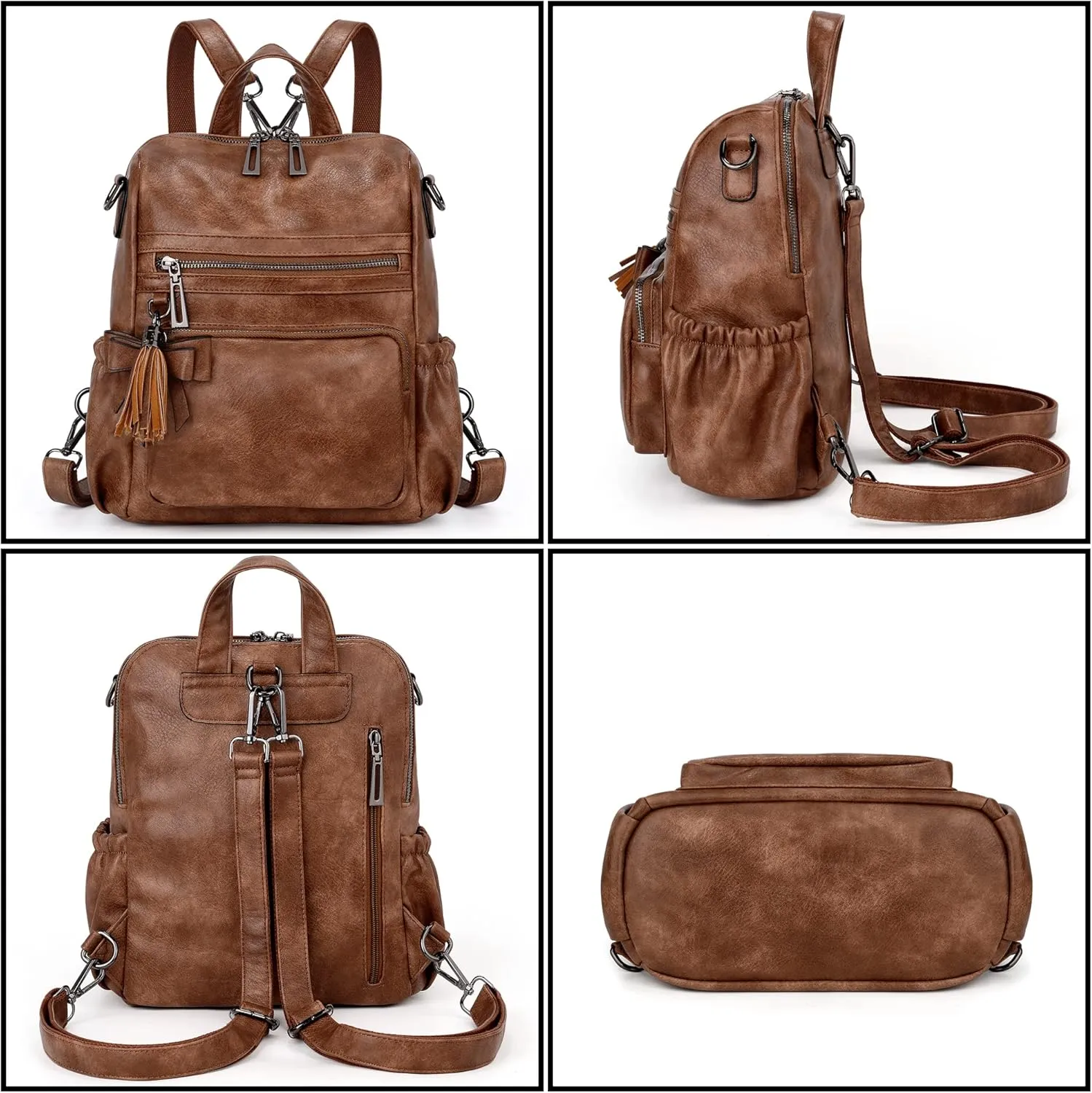 UTO Women Backpack Purse Leather Vegan Ladies Fashion Designer Rucksack Convertible Travel Shoulder Bag with Tassel