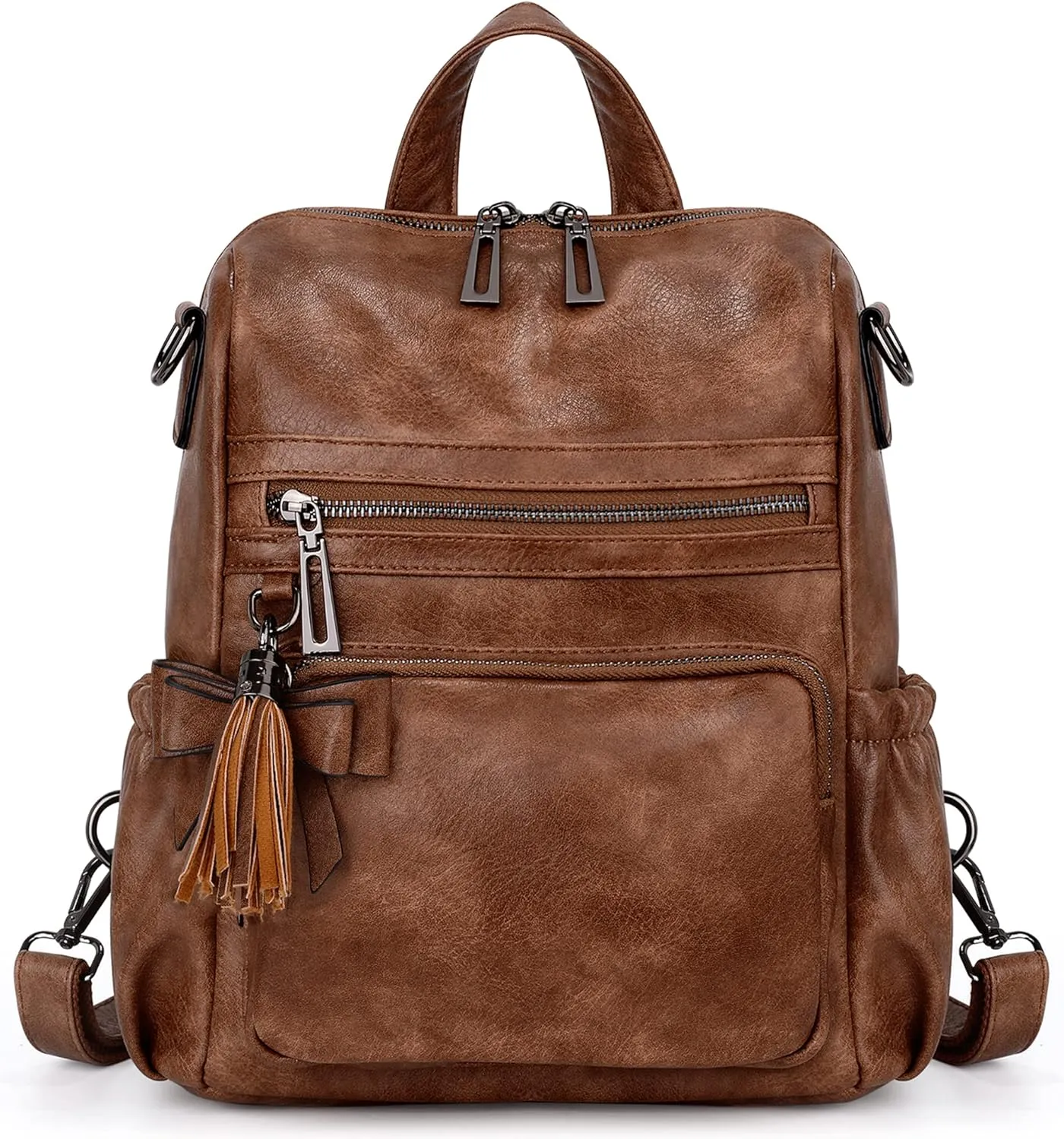 UTO Women Backpack Purse Leather Vegan Ladies Fashion Designer Rucksack Convertible Travel Shoulder Bag with Tassel