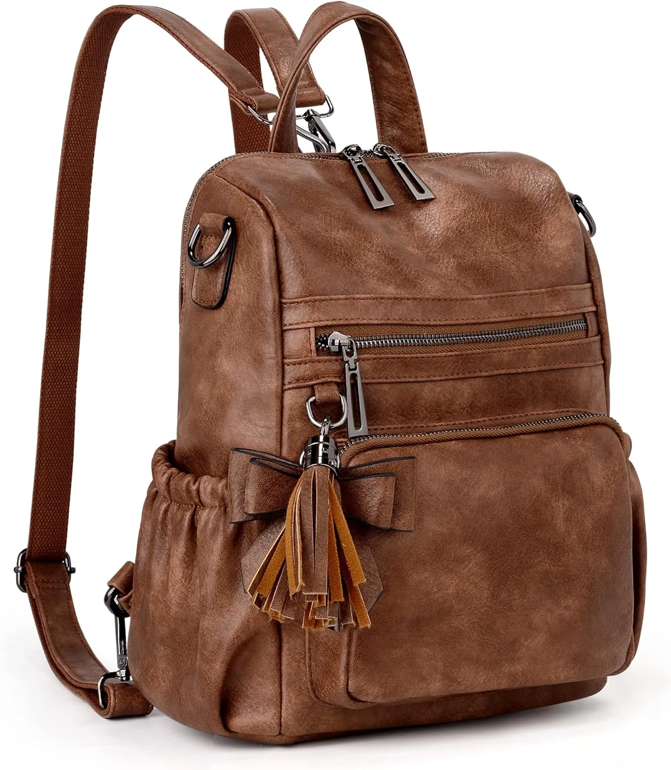 UTO Women Backpack Purse Leather Vegan Ladies Fashion Designer Rucksack Convertible Travel Shoulder Bag with Tassel