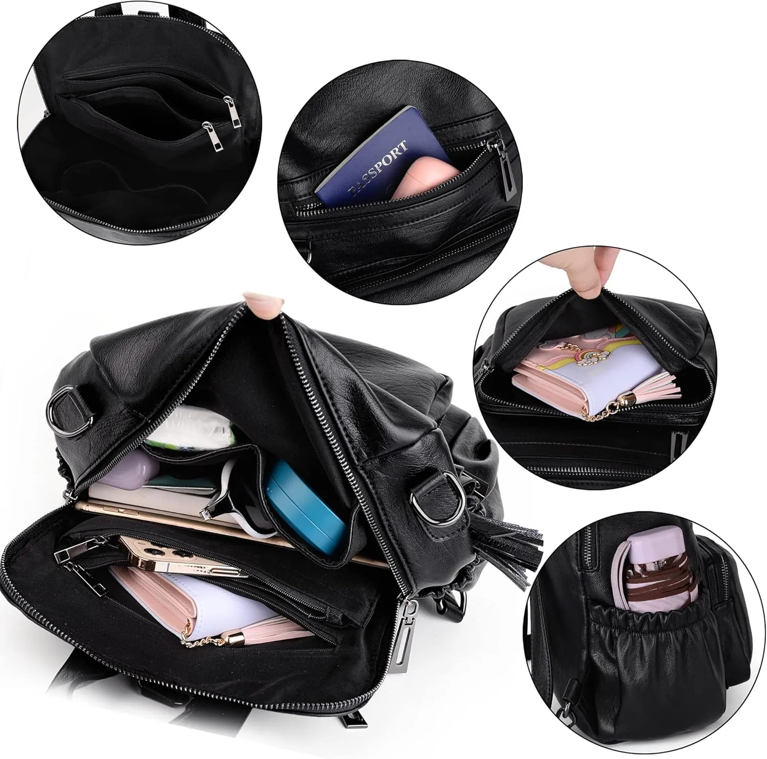 UTO Women Backpack Purse Leather Vegan Ladies Fashion Designer Rucksack Convertible Travel Shoulder Bag with Tassel