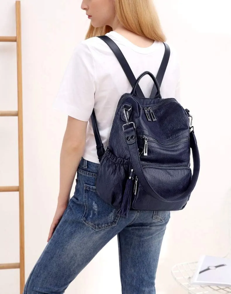 UTO Women Backpack Purse Leather Vegan Ladies Fashion Designer Rucksack Convertible Travel Shoulder Bag with Tassel