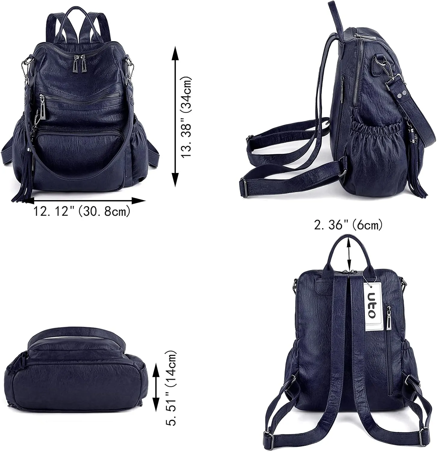 UTO Women Backpack Purse Leather Vegan Ladies Fashion Designer Rucksack Convertible Travel Shoulder Bag with Tassel