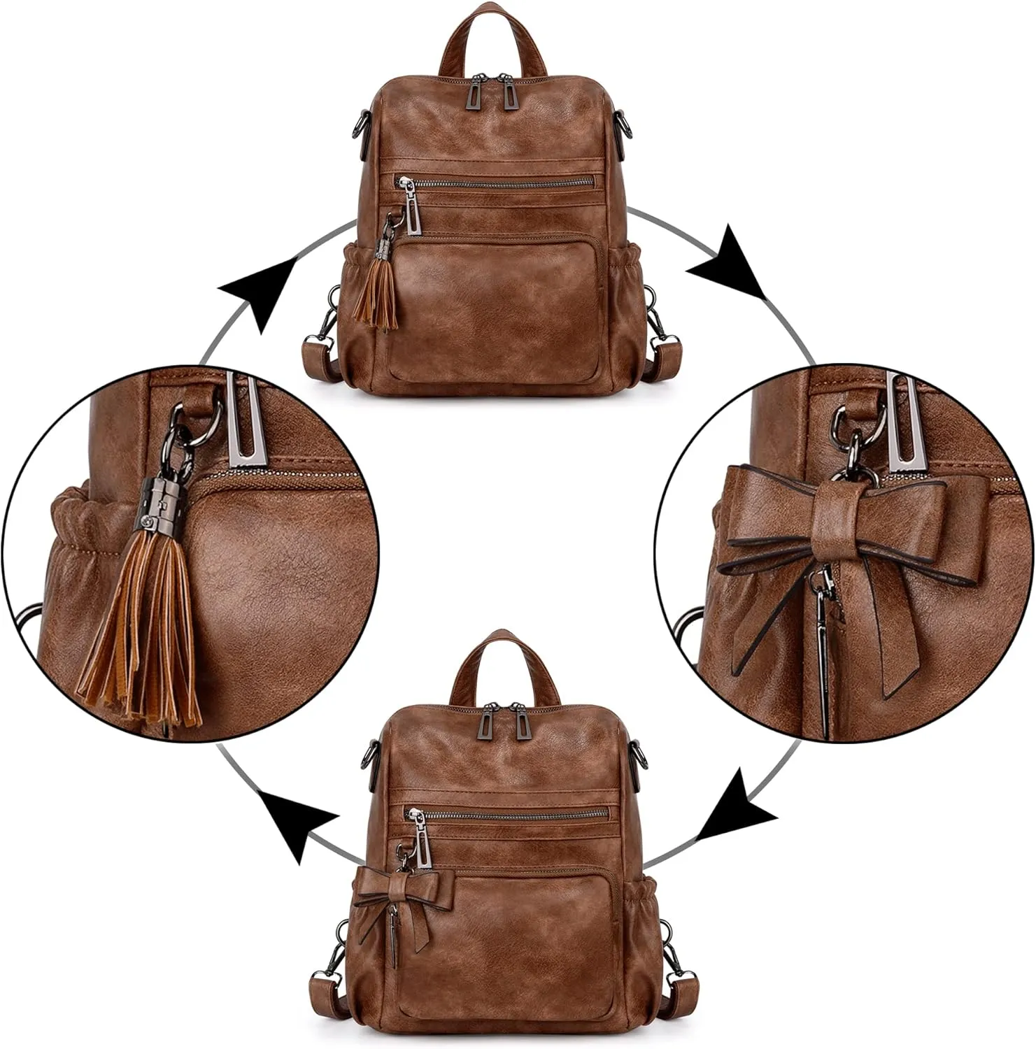 UTO Women Backpack Purse Leather Vegan Ladies Fashion Designer Rucksack Convertible Travel Shoulder Bag with Tassel