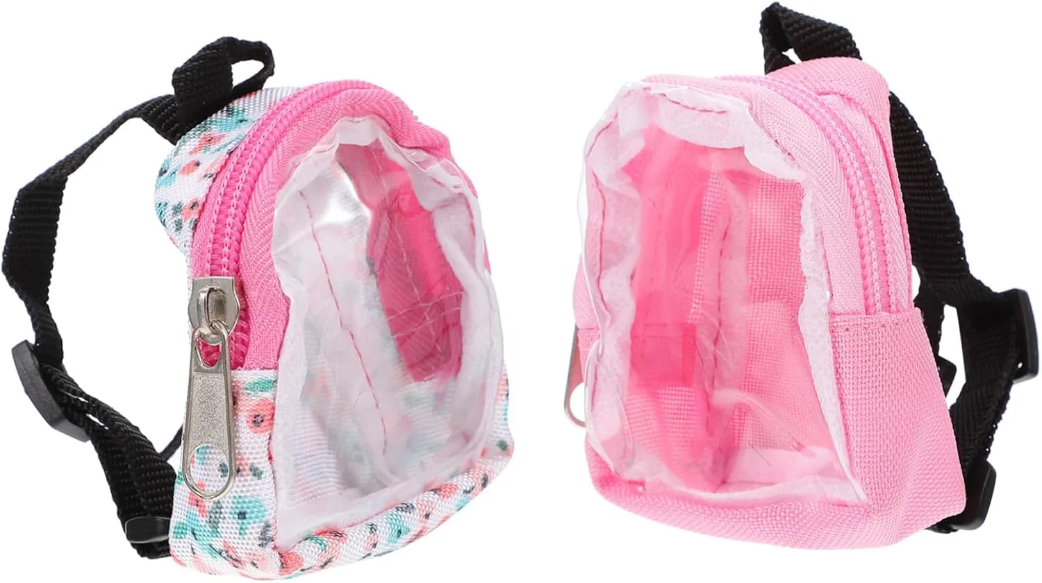 VANZACK 2Pcs Mini Doll Backpack Transparent Double Shoulder Bag for Ornament Cute Mini School Bag Accessories Floral