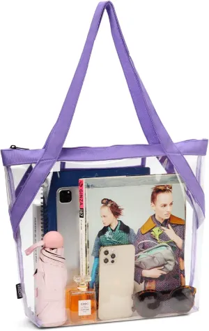 VASCHY Clear Tote Bag for Women, Heavy Duty Stadium Approved Transparent See Through Bag Purse for Work,Sports,Concert