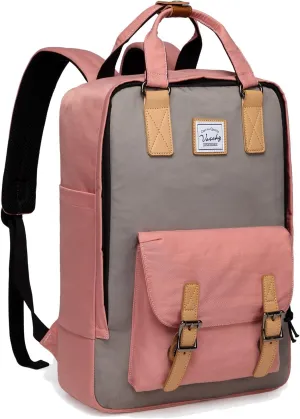 VASCHY School Backpack for Men and Women, Unisex Vintage Water Resistant Casual Daypack Rucksack Bookbag for College Fits 15inch Laptop Backpack Pink