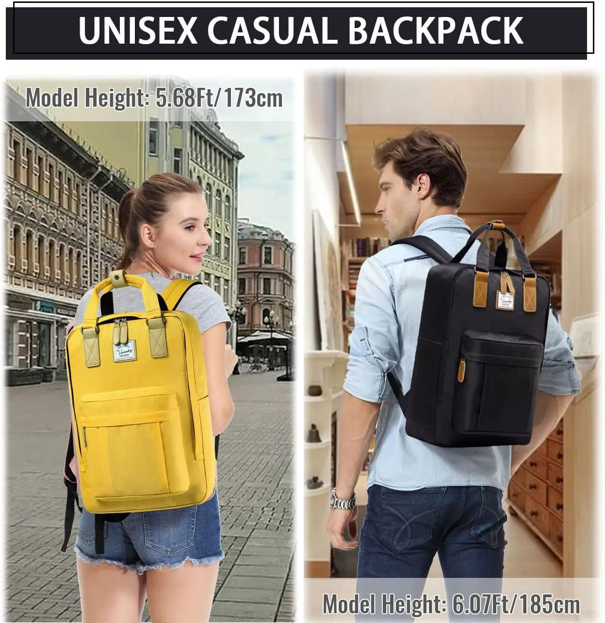 VASCHY School Backpack for Women Men, Travel Backpack Water Resistant College High School Computer Bag Student Bookbag, Black