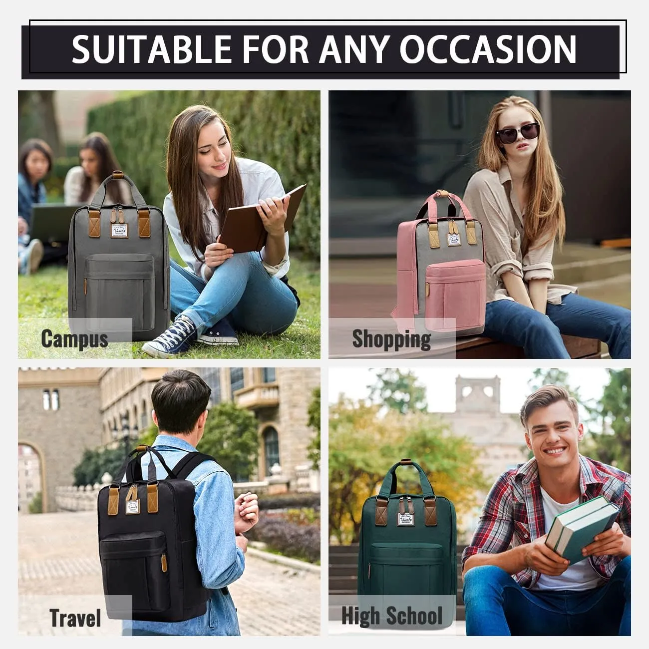 VASCHY School Backpack for Women Men, Travel Backpack Water Resistant College High School Computer Bag Student Bookbag, Black