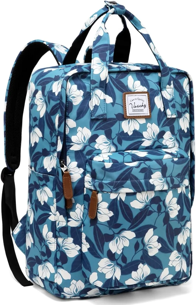 VASCHY School Backpack for Women/Teen Girls, Travel Backpack Water Resistant College High School Computer Bag Student Bookbag,Blue Gardenia