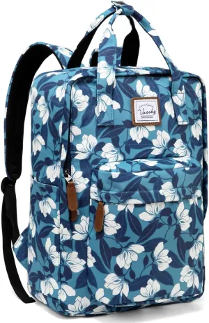 VASCHY School Backpack for Women/Teen Girls, Travel Backpack Water Resistant College High School Computer Bag Student Bookbag,Blue Gardenia