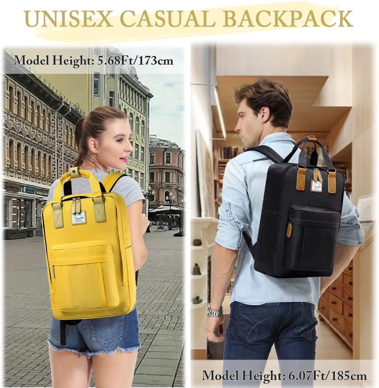 VASCHY School Backpack for Women/Teen Girls, Travel Backpack Water Resistant College High School Computer Bag Student Bookbag,Yellow