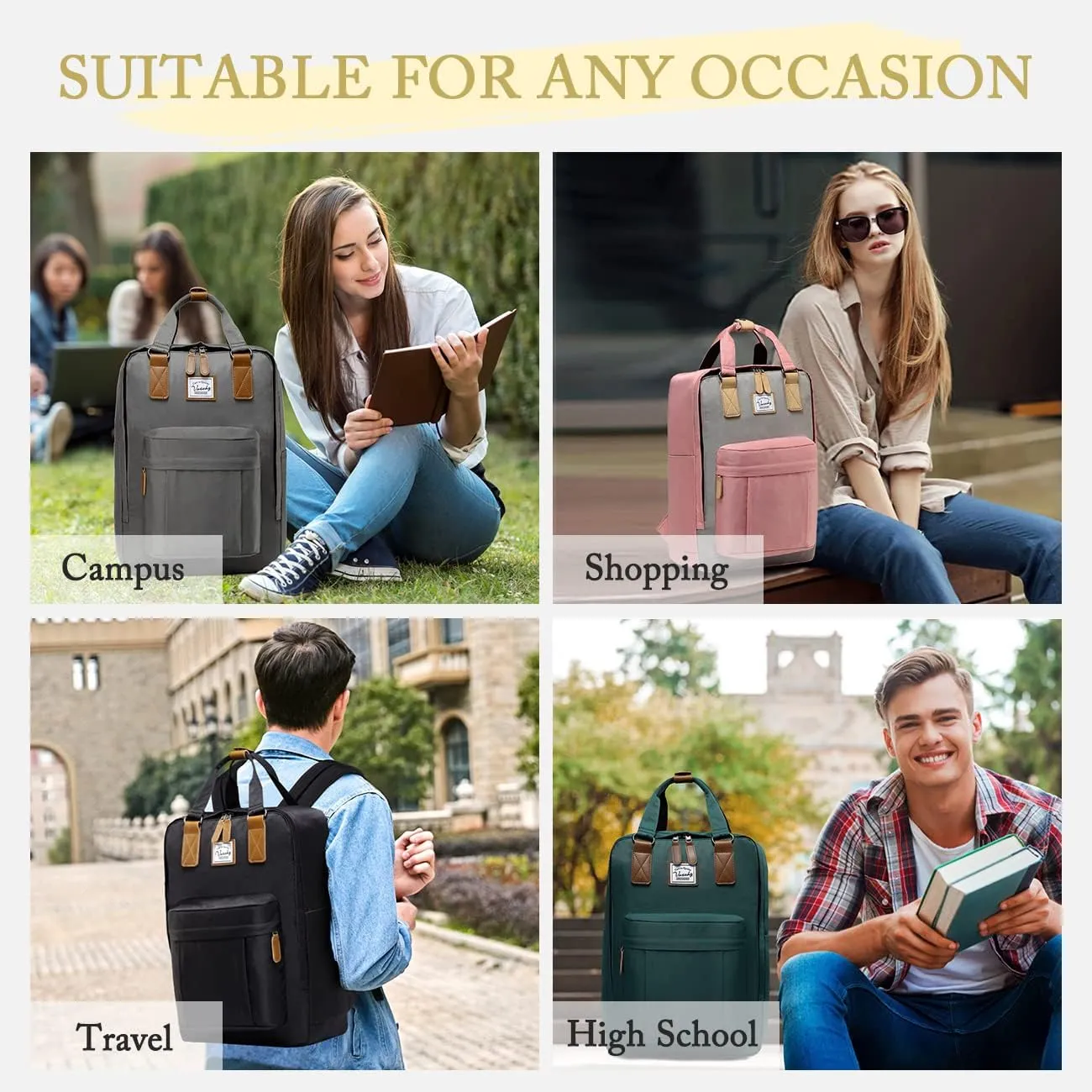 VASCHY School Backpack for Women/Teen Girls, Travel Backpack Water Resistant College High School Computer Bag Student Bookbag,Yellow