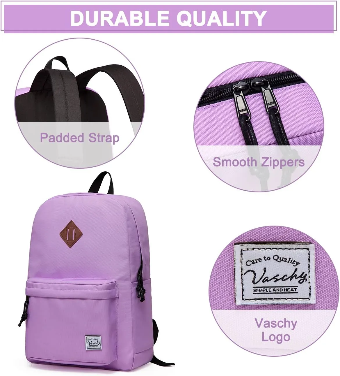 VASCHY School Backpack, Lightweight Water Repellent Backpack Men School Bag Women Children Boy Leisure for Girl School High School Teenagers College Business Travel, Orchid, Taille Unique, Daypack