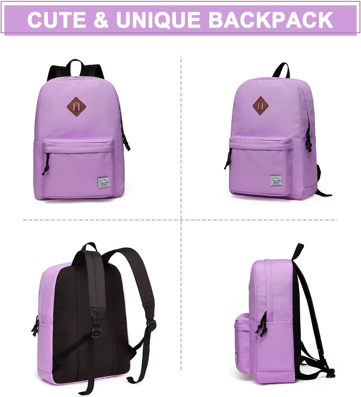 VASCHY School Backpack, Lightweight Water Repellent Backpack Men School Bag Women Children Boy Leisure for Girl School High School Teenagers College Business Travel, Orchid, Taille Unique, Daypack