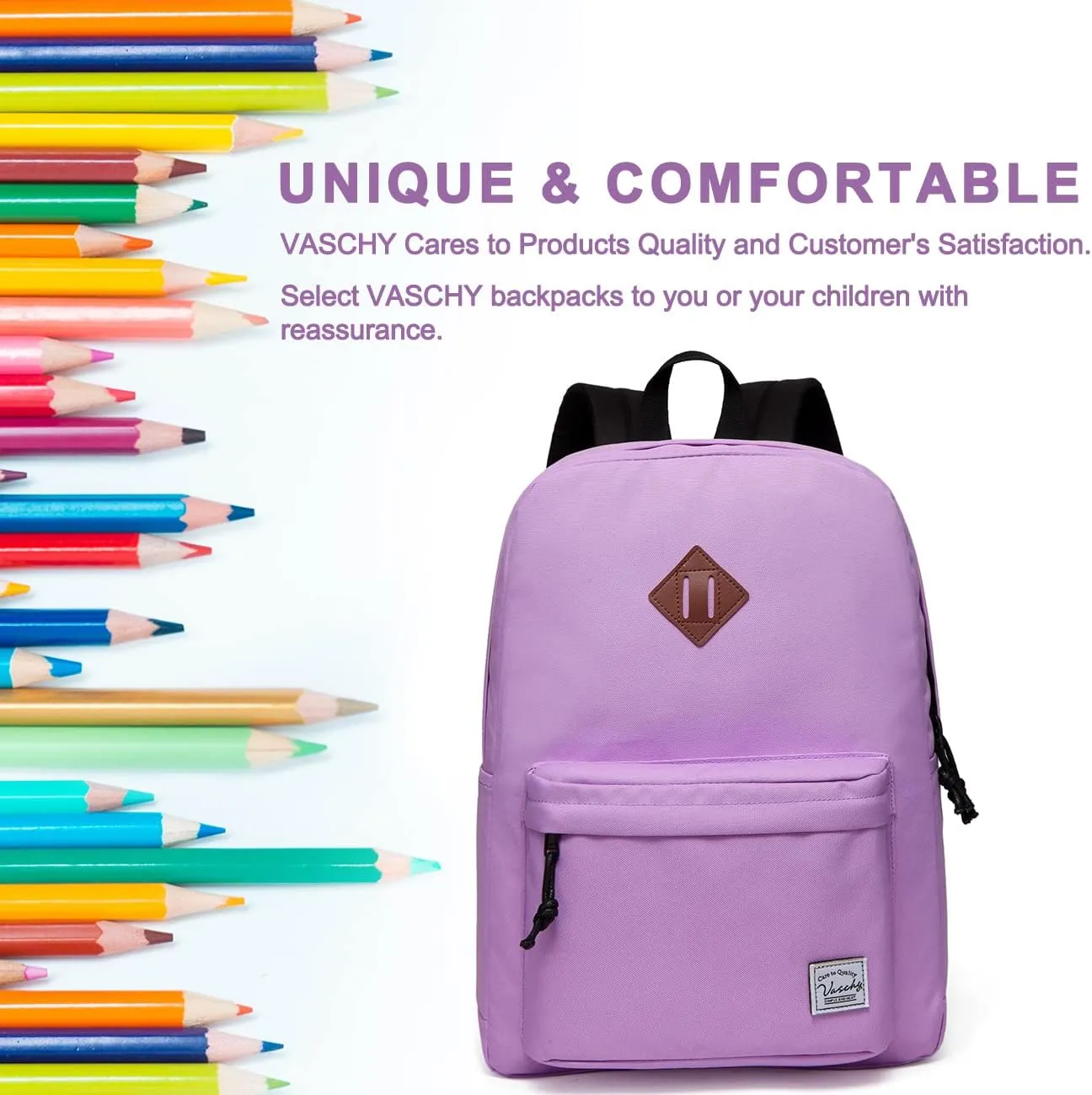 VASCHY School Backpack, Lightweight Water Repellent Backpack Men School Bag Women Children Boy Leisure for Girl School High School Teenagers College Business Travel, Orchid, Taille Unique, Daypack