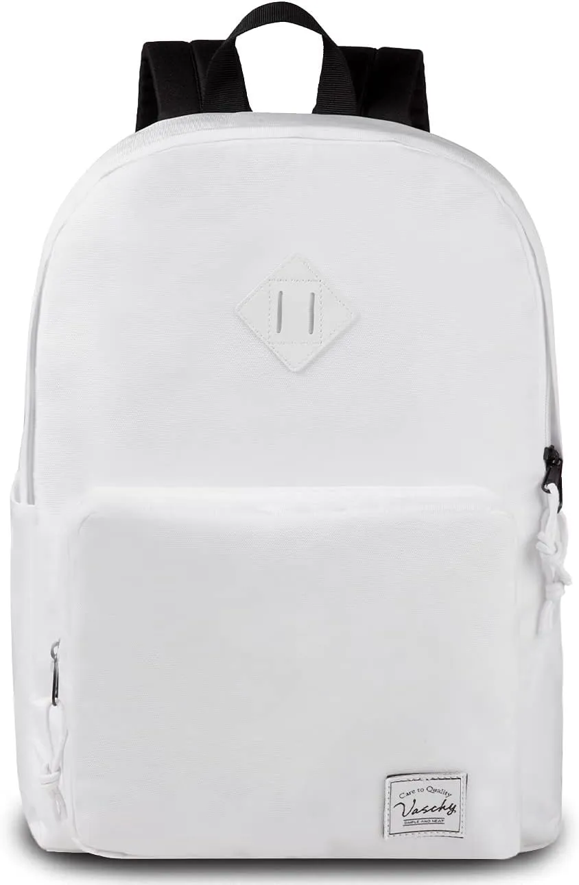 VASCHY School Backpack, Ultra Lightweight Backpack for Men Women Bookbag for Kids Teen Boys Girls White