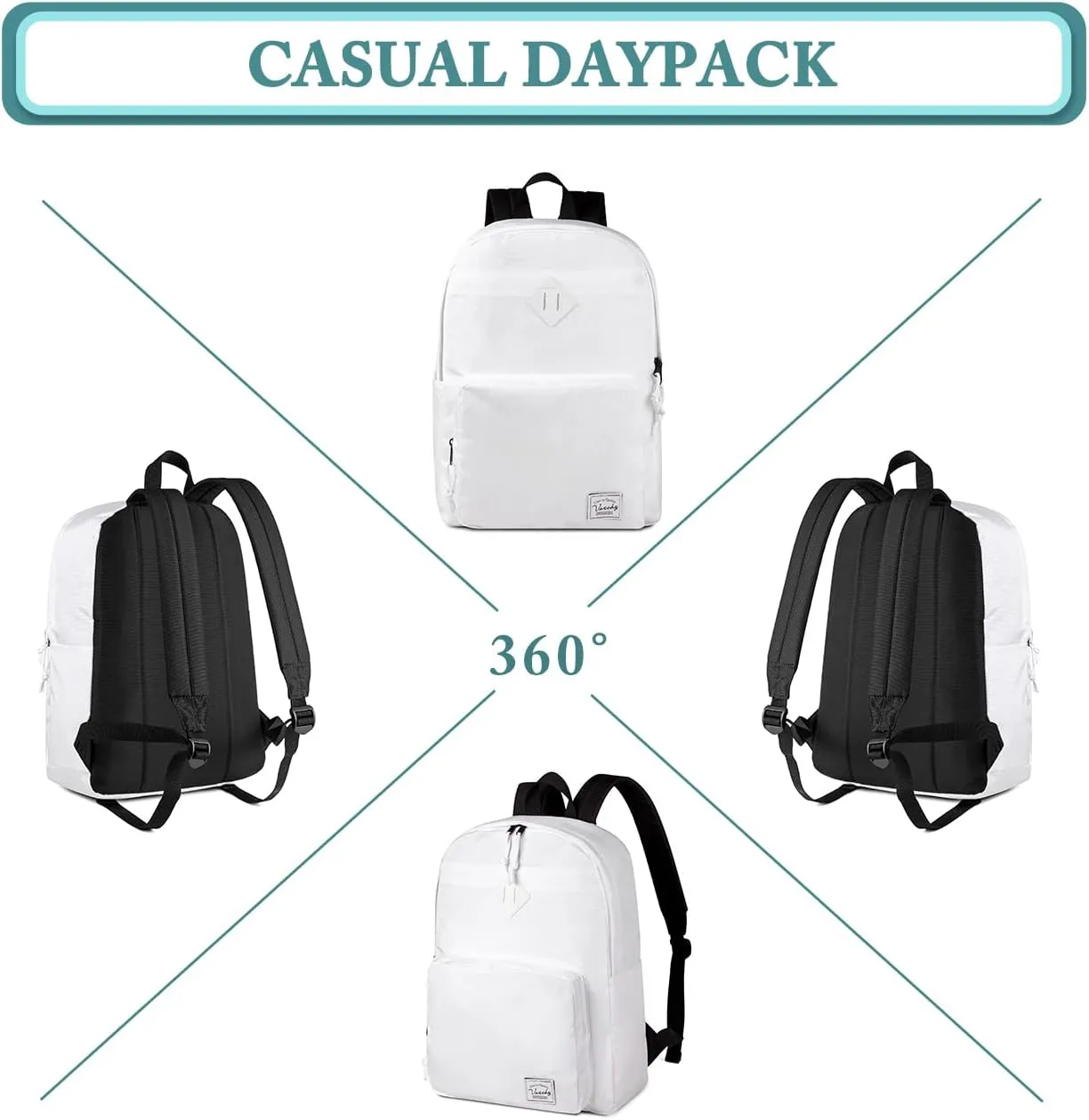 VASCHY School Backpack, Ultra Lightweight Backpack for Men Women Bookbag for Kids Teen Boys Girls White