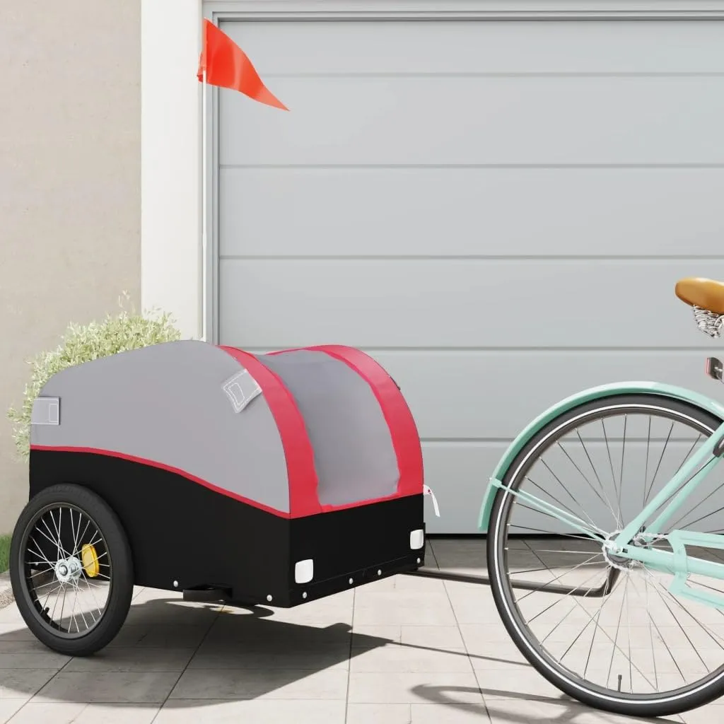 Versatile and Sturdy Bike Trailer for Heavy Goods Transport, Iron Construction, Safety Flag Included, Black and Red