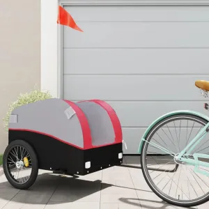 Versatile and Sturdy Bike Trailer for Heavy Goods Transport, Iron Construction, Safety Flag Included, Black and Red