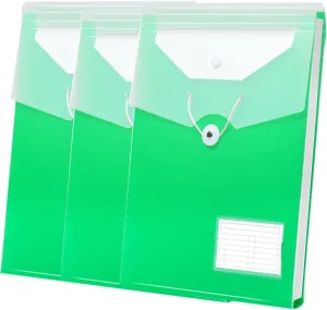 Vertical Expanding Accordion Folder File with 8 Pocket, Credibility 3 Packs Expanding File Document Organizer Bag for A4 Letter Size with Elastic Rope Closure, Green
