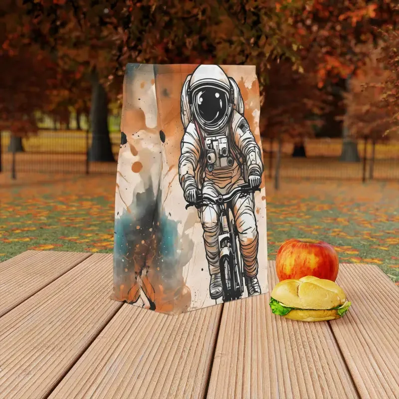Vibrant Astronaut on Bicycle Lunch Bag