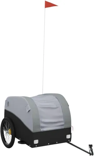 vidaXL Bike Trailer Black/Gray - Iron Bicycle Cart for Heavy Goods - 99.2 lb Capacity, Tow Bar & Safety Flag Included - 49.6” x 24.8” x 24.8”