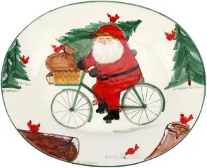 Vietri Old St. Nick Large Oval Platter with Bicycle, Multi-Color Earthenware Steak Salad Dessert Serving Plate