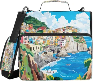 Village Coastline Zipper Binder 3 Ring Multi Pocket Binder Organizer Bag Large Capacity with Shoulder Strap & Handle for Women Men Office School