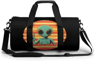 Vintage Aliens Peace Sign Gym Bag Travel Duffel Bag Lightweight Carry On Weekender Bag Tote Bags for Women Men