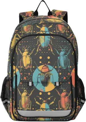 Vintage Beetle Doodle Pattern Backpack for Boys Girls Elementary School Bag Kids Bookbag Travel Rucksack With Reflective Stripes