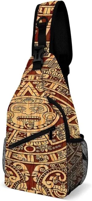 Vintage Maya Azteca Calendar Art Sling Bags Men And Women Shoulder Backpack Chest Bag Cross Body Chest Sling Backpack.