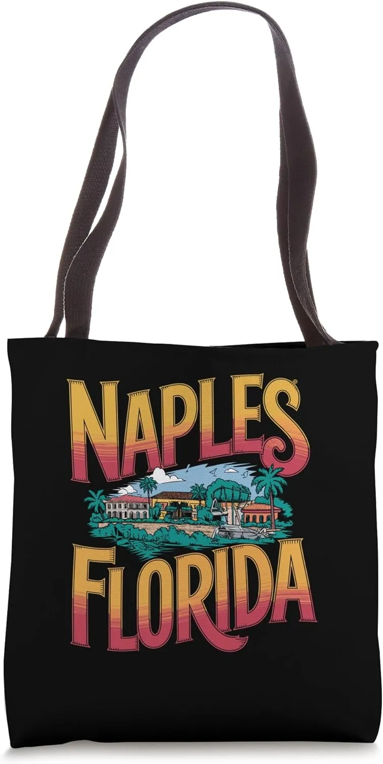 Vintage Naples Florida Palm Trees Sunset Tote Bag
