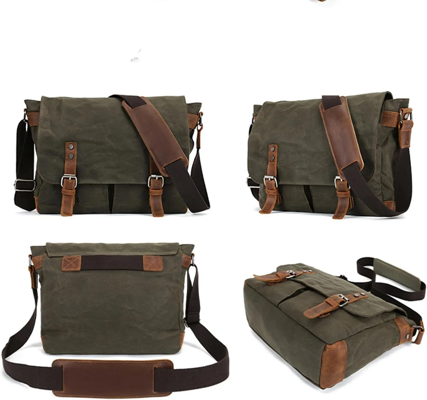 Vintage-Style Canvas Messenger Bag, Crossbody Shoulder Bag, Adjustable Strap, for Work, Travel, and Daily Use Briefcase