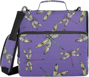 VKPSCHJ Zippered Binder Bag with Multi-Pocket,Waterproof 1.5 Inch 3 Ring Binder,Hand-Drawn Dragonflies Expanding File Folder with Shoulder Strap and Handle File Organizer for Office Travel
