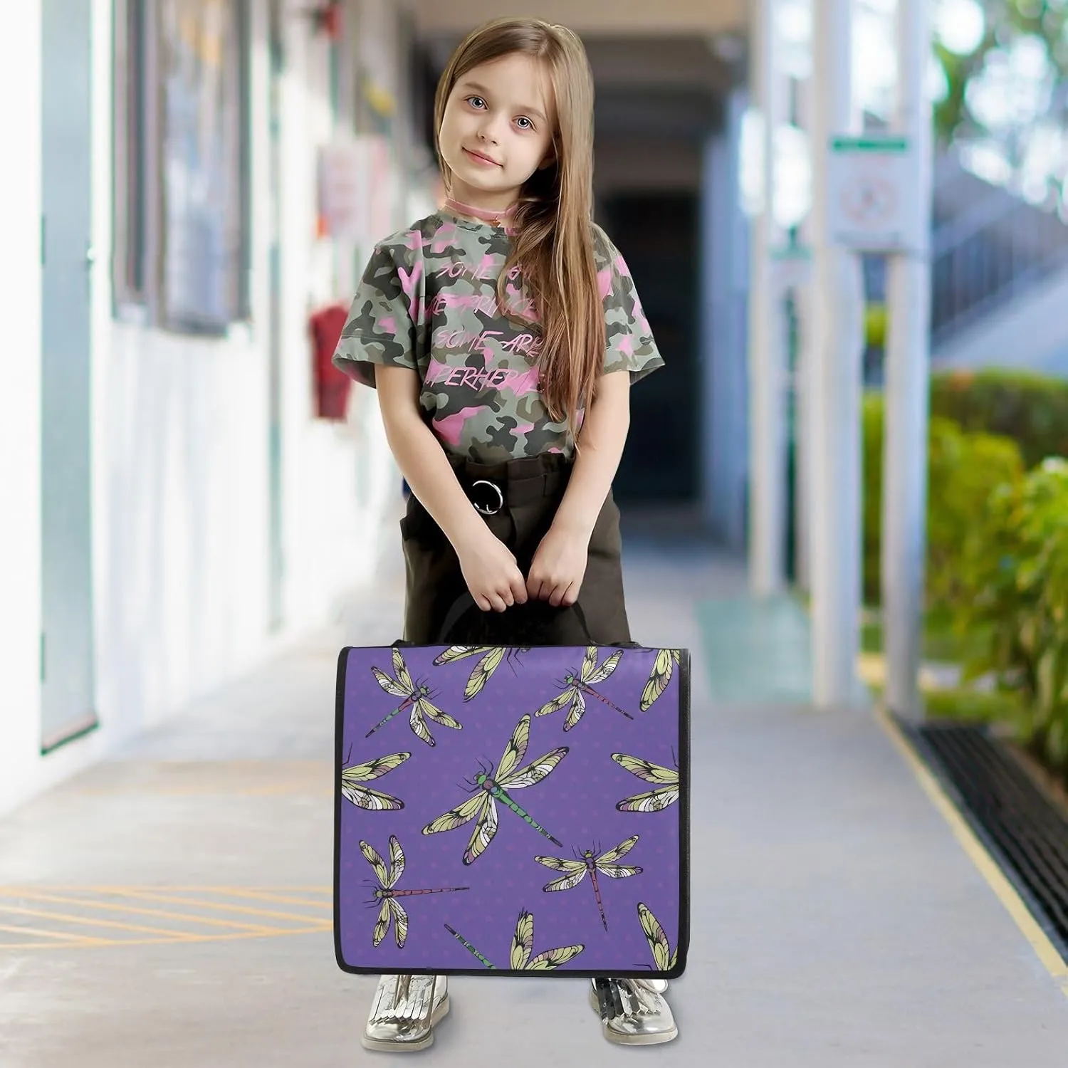 VKPSCHJ Zippered Binder Bag with Multi-Pocket,Waterproof 1.5 Inch 3 Ring Binder,Hand-Drawn Dragonflies Expanding File Folder with Shoulder Strap and Handle File Organizer for Office Travel