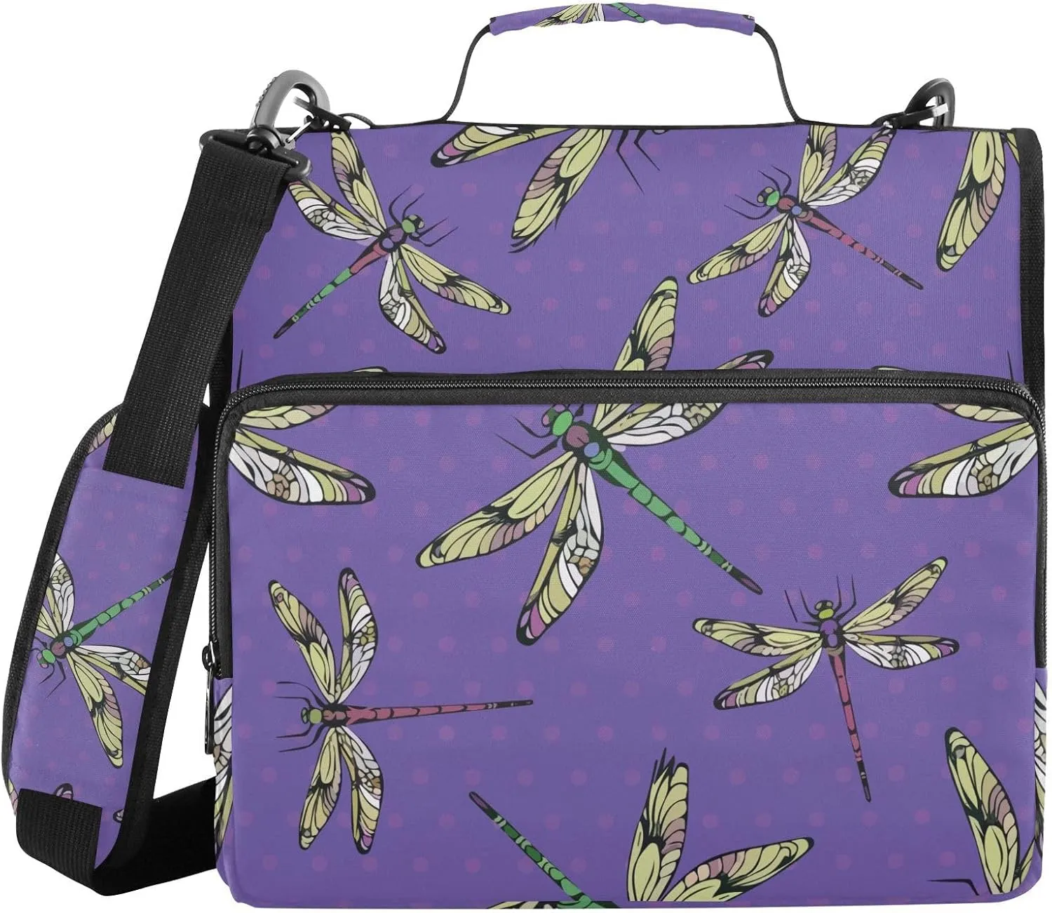 VKPSCHJ Zippered Binder Bag with Multi-Pocket,Waterproof 1.5 Inch 3 Ring Binder,Hand-Drawn Dragonflies Expanding File Folder with Shoulder Strap and Handle File Organizer for Office Travel