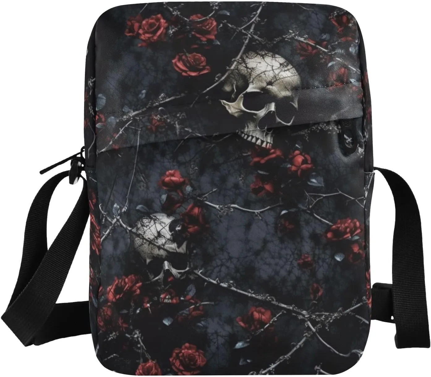 Vnurnrn Crossbody Bag for Women Men, Shoulder Pouch Purse with Adjustable Strap 6.6×2.5×9.4 IN - Dark Rose Skull
