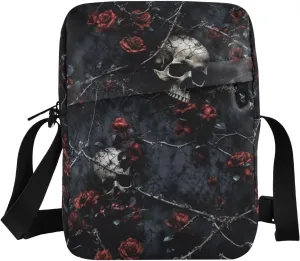 Vnurnrn Crossbody Bag for Women Men, Shoulder Pouch Purse with Adjustable Strap 6.6×2.5×9.4 IN - Dark Rose Skull
