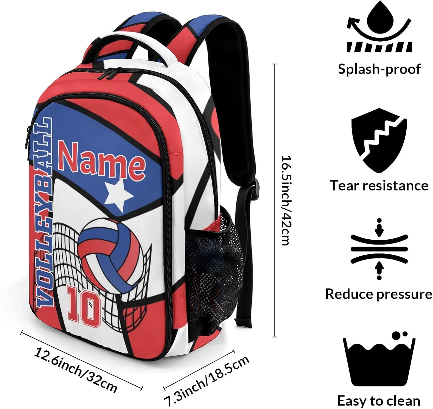 Volleyball Blue Red Shoulder Backpack Bag for Sports Travelling Hiking Camping