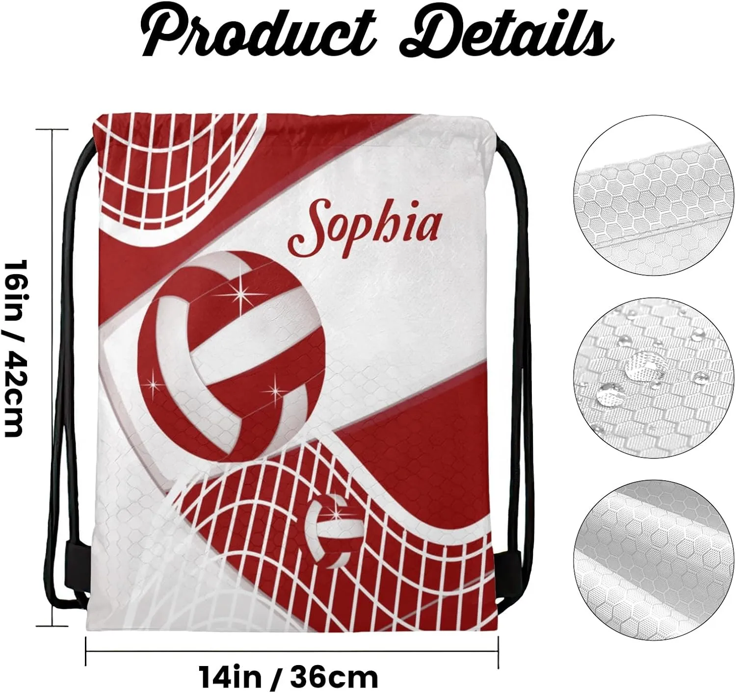 Volleyball Red Drawstring Backpack for Women Men Gym String Bag Sackpack Competition Bag Sport Cinch Sack with Name