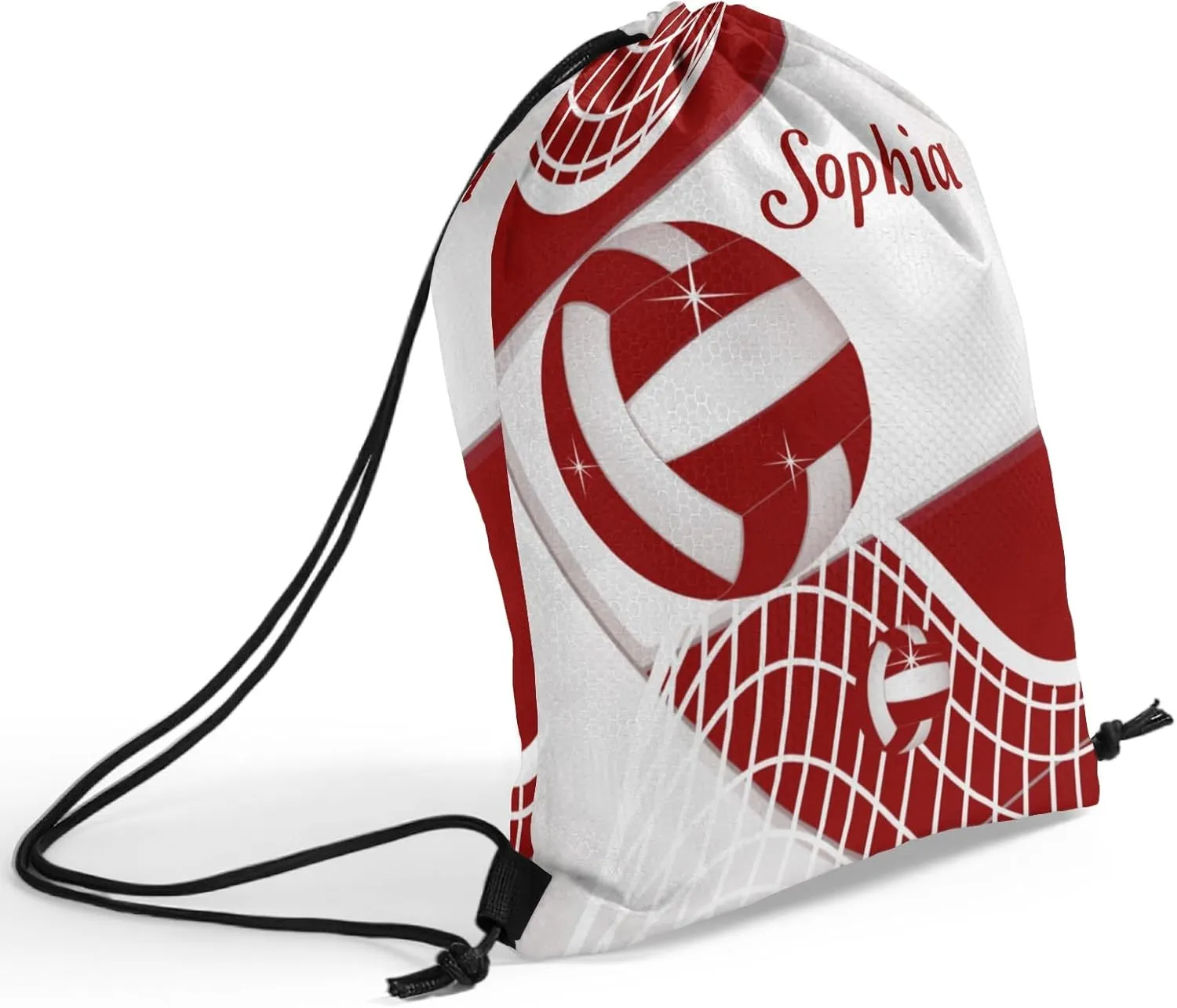 Volleyball Red Drawstring Backpack for Women Men Gym String Bag Sackpack Competition Bag Sport Cinch Sack with Name