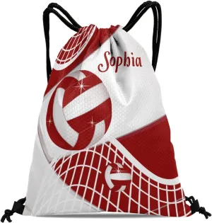 Volleyball Red Drawstring Backpack for Women Men Gym String Bag Sackpack Competition Bag Sport Cinch Sack with Name