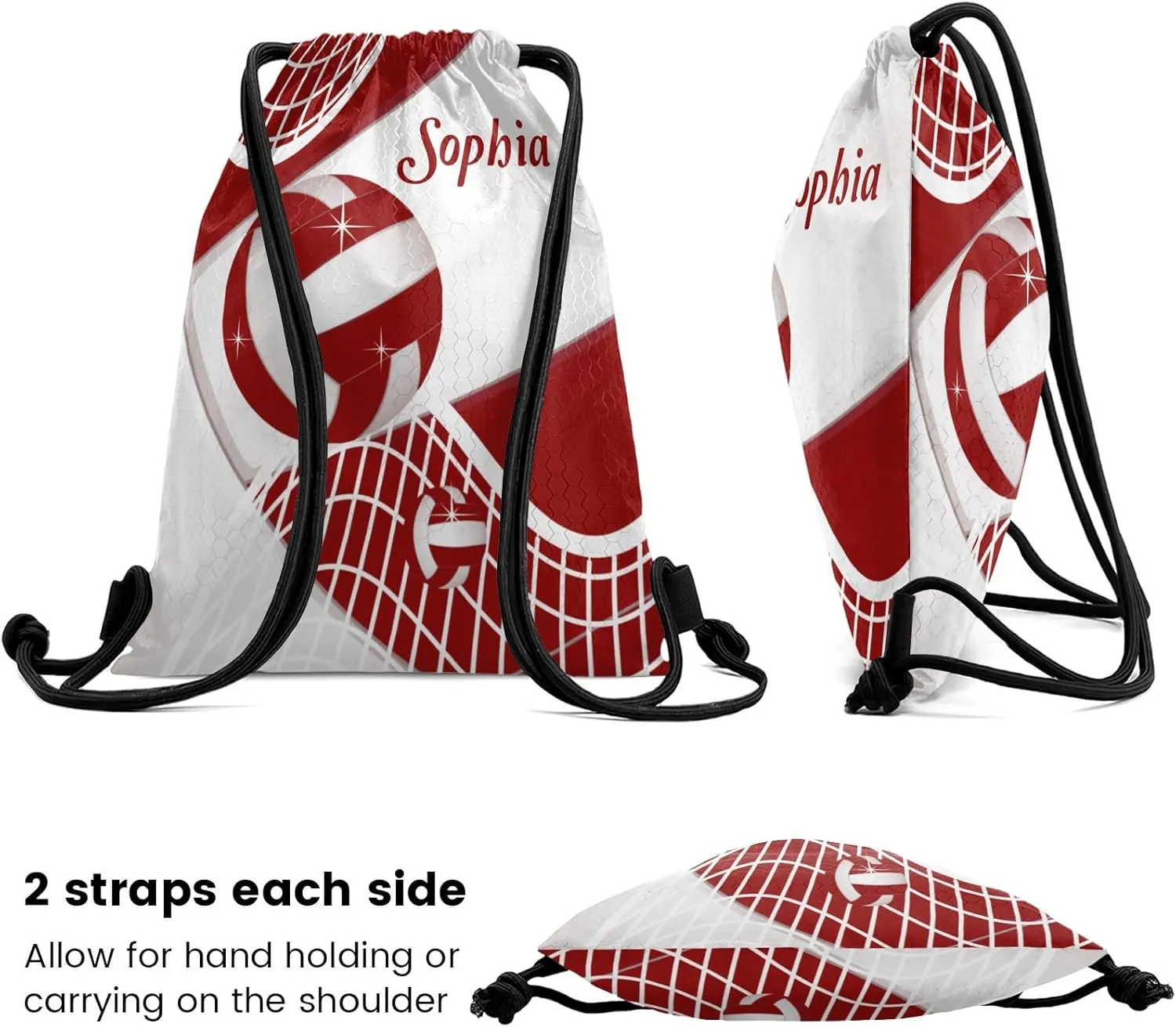 Volleyball Red Drawstring Backpack for Women Men Gym String Bag Sackpack Competition Bag Sport Cinch Sack with Name