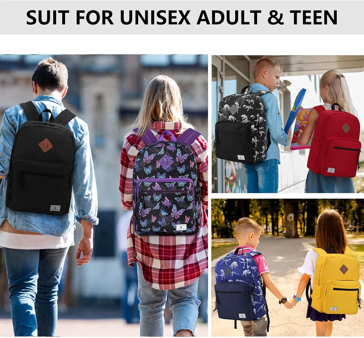 VX VONXURY School Backpack for Men Women,Lightweight Classic Basic Bookbag Simple Kids Black Backpack for College Travel