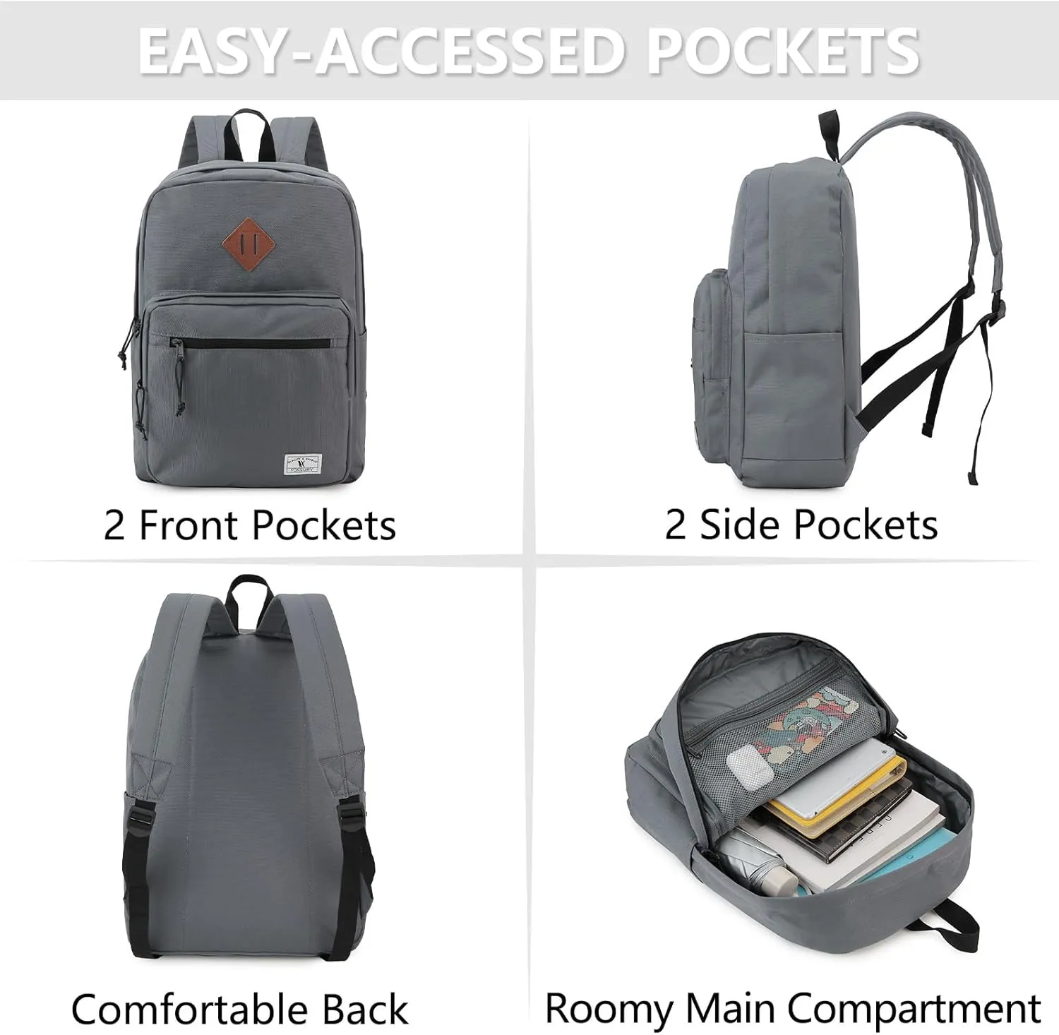 VX VONXURY School Backpack for Men Women,Lightweight Classic Basic Bookbag Simple Kids Black Backpack for College Travel