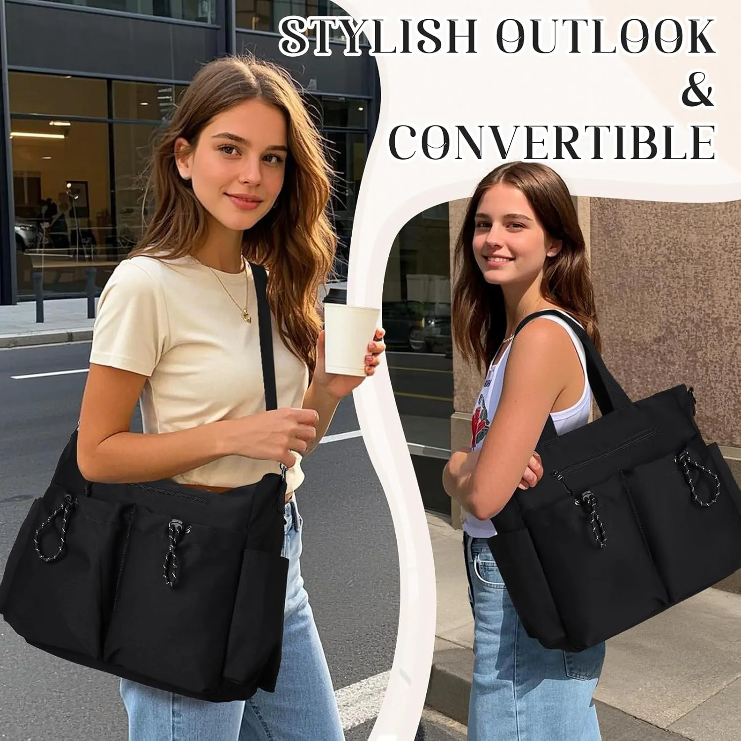 VX VONXURY Tote Bag for Women - Multi Pocket Crossbody Work Handbag for Travel, Daily Use and Gym