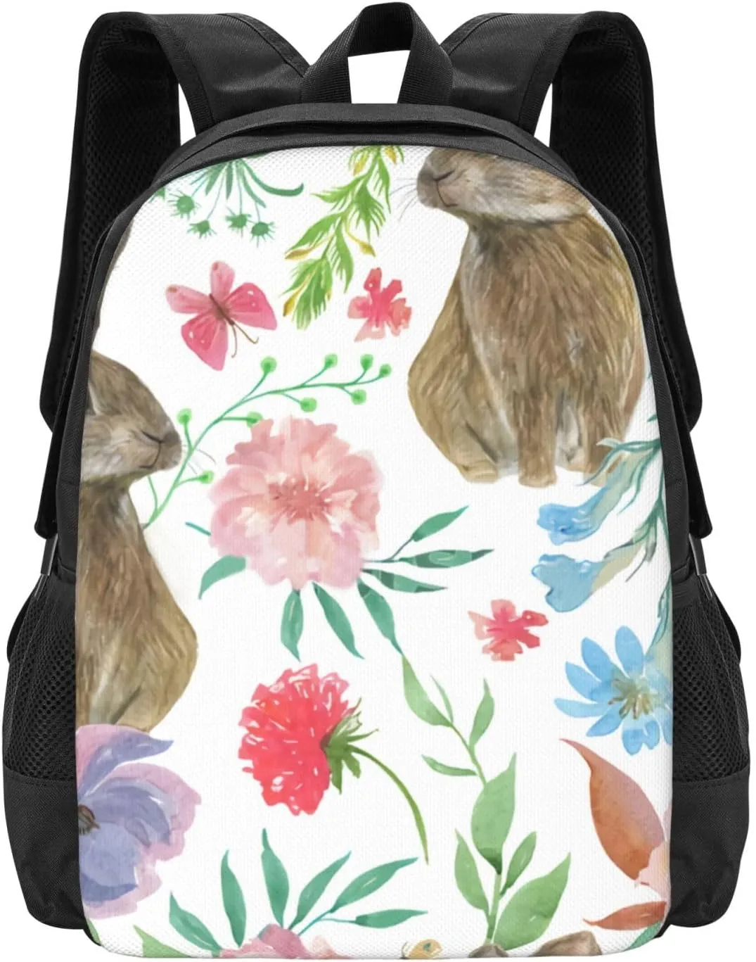 Watercolor Flowers And Bunny Lightweight Packable Backpack Travel Casual Large Capacity Daypack Foldable Backpack For Men Women